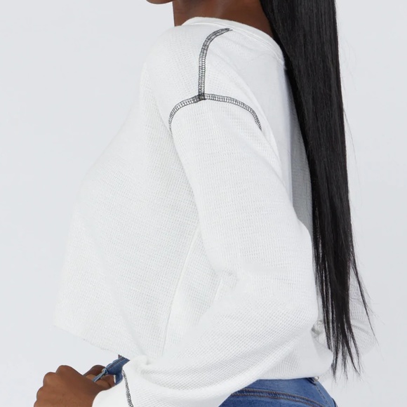 ***SOLD***Split-Neck Waffle Knit Crop Top - Picture 2 of 3